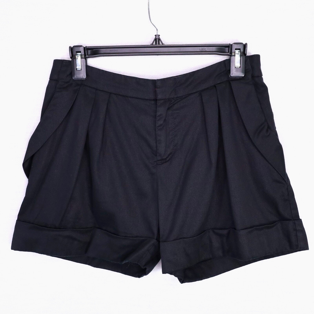 Cartonnier Shorts Womens 0 Black Chambray Cuffed Pockets Zipper Stretch Beach